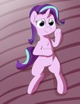  2016 bed chest_tuft equine female feral friendship_is_magic hair hi_res horn looking_at_viewer lying mammal multicolored_hair my_little_pony navel on_back purple_eyes smile solo starlight_glimmer_(mlp) tuft two_tone_hair underhoof unicorn wenni 