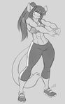 abs anthro breasts cat chalo chest_tuft clothed clothing feline female fur hair las_lindas mammal monochrome muscular muscular_female navel rachael_saleigh solo thick_thighs tuft wide_hips 