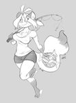  anthro big_breasts breasts cat chalo chest_tuft cleavage clothed clothing feline female hair las_lindas mammal monochrome sarah_silkie smile solo tuft 