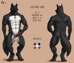 2015 4_toes abs animal_genitalia animal_penis anthro balls biceps black_nose blue_fur brown_nipples brown_penis canine canine_penis claws digital_media_(artwork) digitigrade english_text erection fur green_eyes grey_fur hand_on_hip knot leon_dante_ludin looking_at_viewer male mammal model_sheet multicolored_fur muscular muscular_male navel nipples nude pecs penis rov signature simple_background solo standing tan_background text toe_claws toes white_fur wolf 