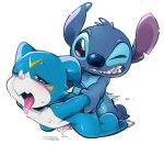  anal arm_grab blush crossover cum digimon disney duo hand_holding hentaib lilo_and_stitch looking_pleasured male male/male nipples open_mouth orgasm penis prison_guard_position purple_eyes sex simple_background stitch tongue tongue_out vee_stitch veemon white_background wince 