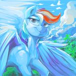  day dimfann equine feathered_wings feathers female feral flying friendship_is_magic hair mammal multicolored_hair my_little_pony outside pale_eyes pegasus rainbow_dash_(mlp) sky smile solo wings 