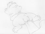  animal_genitalia anthro balls buckteeth buttonverse cub eyes_closed fully_sheathed greyscale line_art lying male mammal mizzyam monochrome nude on_back pencil_(artwork) rickie_squirrel rodent sheath sleeping solo spread_legs spreading squirrel teeth traditional_media_(artwork) young 