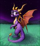  big_eyes biped dragon feral horn looking_back magenta7 male night_sky outside smile solo spyro spyro_the_dragon standing video_games wings 