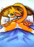  &lt;3 bed blush butt dust:_an_elysian_tail female fidget fur looking_back mammal membranous_wings nimbat orange_fur presenting presenting_hindquarters rear_view solo tsundere video_games white_fur wings 