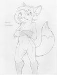  annoyed anthro canine crossed_arms cub english_text female fox frown greyscale krissy_chambers line_art looking_at_viewer mammal mizzyam monochrome navel nipples nude pencil_(artwork) pussy solo text traditional_media_(artwork) young 