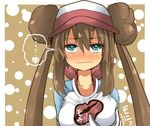  1girl breasts brown_hair dyson_(edaokunnsaikouya) female gloves long_hair looking_at_viewer mei_(pokemon) nintendo pokemon sweat twintails 