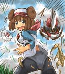  1girl ass blade breasts brown_hair dyson_(edaokunnsaikouya) female gloves grass long_hair looking_back mei_(pokemon) nintendo panties pawniard pokemon twintails violence 