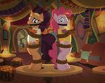  2016 ball_gag bdsm bondage bound duo equine female feral friendship_is_magic gag horn horse looking_at_viewer mammal my_little_pony piercing pinkie_pie_(mlp) pony radiantrealm rope rope_bondage saffron_masala_(mlp) unicorn 