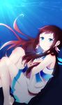  bad_id bad_pixiv_id barefoot blue_eyes brown_hair highres long_hair mukaido_manaka nagi_no_asukara satou_chisaki school_uniform serafuku smile solo tears underwater 