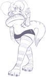  anthro big_breasts breasts clothed clothing female haiku_oezu legwear looking_at_viewer mammal meerkat mongoose monochrome shorts skimpy smile solo thick_tail thigh_highs under_boob voluptuous wide_hips 