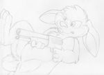  action_pose buckteeth featureless_crotch greyscale gun holding_object holding_weapon lagomorph mammal mizzyam monochrome nude pencil_(artwork) rabbit ranged_weapon sawed-off_shotgun semi-anthro shotgun sketch solo teeth traditional_media_(artwork) weapon 