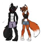  anthro canine clothed clothing duo female fox hands_behind_back looking_at_viewer magenta7 male mammal open_mouth simple_background sketch smile standing tongue white_background 
