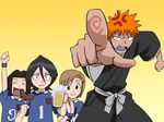  bleach food keigo_asano kuchiki_rukia kurosaki_ichigo kurosaki_karin kurosaki_yuzu pointing vector yellow 