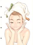  highres murata_renji naked_towel one_eye_closed smile solo towel upper_body 