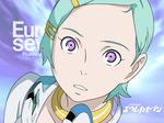  aqua_hair artist_request copyright_name eureka eureka_seven eureka_seven_(series) hair_ornament hairclip highres looking_at_viewer parted_lips purple_eyes solo wallpaper wide-eyed 