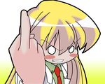  angry bangs blonde_hair blue_eyes blush_stickers child middle_finger necktie pani_poni_dash! rebecca_miyamoto solo teacher vector_trace 