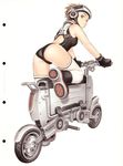  ass black_gloves brown_hair gloves ground_vehicle highres leotard mecha motocompo motor_vehicle motorcycle murata_renji original science_fiction shoes short_hair solo thighhighs visor 