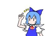  1girl blue_hair bow cirno dai-oki hair_bow hand_up short_hair simple_background solo touhou upper_body wallpaper wings |_| 