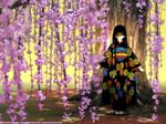  black_hair cherry_blossoms enma_ai flowers highres japanese_clothes jigoku_shoujo kimono red_eyes wallpaper 
