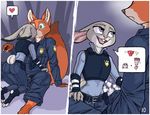  &lt;3 anthro butt canine clothing disney female fox fur judy_hopps kissing lagomorph luraiokun male mammal nick_wilde pictographics police_uniform rabbit uniform zootopia 