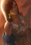  absurdres berserkerz black_hair blue_coat breasts brown_background brown_eyes cleavage coat covered_nipples dark_skin dog_tags egyptian eye_of_horus gleam gold hair_ornament hair_rings highres large_breasts looking_at_viewer midriff navel overwatch pharah_(overwatch) see-through shiny shiny_skin solo sweat tank_top wet wet_clothes 