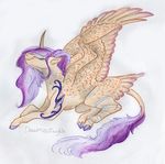  dawn22eagle equine eyelashes eyes_closed fan_character feathered_wings feathers female feral fur hair hooves horn horse mammal my_little_pony pony purple_hair simple_background solo tan_feathers tan_fur traditional_media_(artwork) white_background winged_unicorn wings 