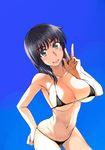  :d ass_visible_through_thighs bikini black_eyes blue_hair breasts cosaten dutch_angle gradient gradient_background hand_on_ass large_breasts leaning_forward looking_at_viewer micro_bikini navel open_mouth school_rumble smile solo suou_mikoto swimsuit v 
