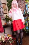  1girl asian cosplay glasses looking_at_viewer lucky_star mana pantyhose photo plump schoolgirl smile solo takara_miyuki 