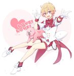  \m/ battle_lover_scarlet binan_koukou_chikyuu_bouei-bu_love! blonde_hair blush full_body gloves hakone_yumoto heart magical_boy male_focus open_mouth red_eyes saku_(sakus-xx) smile wombat_(bouei-bu) 