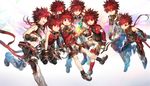  all_male armor elsword elsword_(character) gloves kneehighs long_hair male ponytail red_eyes red_hair rouchan short_hair shorts tattoo 