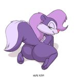  anthro bedroom_eyes butt female fifi_la_fume fluffy fluffy_tail half-closed_eyes mammal nude presenting presenting_hindquarters raised_tail seductive simple_background skunk solo tiny_toon_adventures warner_brothers white_background xylas 