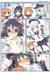  &gt;_&lt; 4koma ? akatsuki_(kantai_collection) blush brown_hair closed_eyes comic commentary_request daijoubu?_oppai_momu? flat_cap flat_chest flat_chest_grab grabbing hair_ornament hairclip hat hibiki_(kantai_collection) ikazuchi_(kantai_collection) inazuma_(kantai_collection) kantai_collection long_sleeves matsushita_yuu multiple_girls necktie open_clothes open_mouth plasma-chan_(kantai_collection) pleated_skirt purple_hair red_neckwear school_uniform serafuku short_hair silver_hair skirt sparkle symbol-shaped_pupils translated yuri 