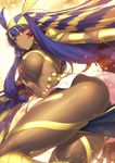  ass blonde_hair blue_hair breasts dark_skin earrings egyptian egyptian_clothes facial_mark fate/grand_order fate_(series) hairband jewelry large_breasts loincloth long_hair multicolored_hair nitocris_(fate/grand_order) official_art purple_eyes revealing_clothes shima_udon smile solo two-tone_hair underboob 