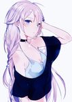  1girl bare_shoulders blue_eyes braid breasts cleavage ia_(vocaloid) long_hair looking_at_viewer lp_(hamasa00) open_mouth purple_hair simple_background small_breasts solo tongue upper_body very_long_hair vocaloid white_background 