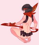  alternate_costume ass bare_back barefoot belt black_hair dragonaer123 feet from_behind gloves holster kill_la_kill matoi_ryuuko multicolored_hair nudist_beach_uniform scarf scissor_blade senketsu short_hair shoulder_holster single_glove sitting solo streaked_hair toes utility_belt weapon 