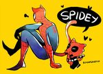  &lt;3 2boys animal_ears bodysuit cat_ears cat_tail chibi deadpool male_focus marvel mask multiple_boys senshu spider-man spider-man_(series) superhero tail 