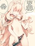  1girl 3m_0l bottle cagliostro_(granblue_fantasy) cape crown flat_chest glass_bottle granblue_fantasy grin hard_translated long_hair monochrome navel nude pipe simple_background smile smirk smoking_pipe smug solo thighhighs translated 