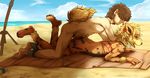  2016 arcanine beach bikini blackfury blonde_hair blush brown_hair clothing female flower flower_in_hair from_behind_position hair human lying male male/female mammal nintendo nude on_front outside panties panties_down penetration penis plant pok&eacute;mon seaside sex swimsuit tongue tongue_out underwear video_games 