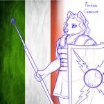  anthro armor canine clothing female hi_res italy legionary mammal melee_weapon nukenugget polearm roman shield skirt spear uniform weapon wolf 