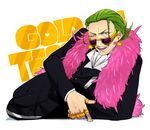  bad_id bad_pixiv_id blue_eyes earrings feather_boa formal gild_tesoro green_hair highres jewelry male_focus nbk_(yamazakinobeko) one_eye_closed one_piece one_piece_film_gold open_mouth ring simple_background solo star suit sunglasses teeth thumb_ring white_background 