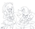  angry blush clothed clothing crossdressing diner echidna half-closed_eyes hedgehog knuckles_the_echidna maid_uniform male mammal monotreme paper pencil_(disambiguation) shadow_the_hedgehog sketch smug soina sonic_(series) sweat table uniform waiter 