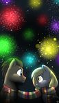  2015 amber_eyes blonde_hair blue_eyes brown_fur brown_hair derpy_hooves_(mlp) doctor_whooves_(mlp) dragonfoxgirl duo earth_pony equine eye_contact female feral fireworks friendship_is_magic fur grey_fur hair horse male mammal my_little_pony pegasus pony scarf smile wings 