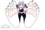  4_toes bracelet cat claws clothed clothing collar colored_nails dialogue feline foot_fetish foot_focus fur gloves jewelry mammal mintymousyx_(artist) pawpads paws punk speech_bubble spikes text toe_claws toes traditional_media_(artwork) 