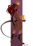  2016 5_fingers anthro braided_hair digitigrade fire hair hi_res looking_at_viewer magic male mammal nude red_hair simple_background solo standing viktria yellow_eyes zummeng 