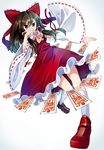  aioi_aoi ascot bare_shoulders bow brown_hair detached_sleeves full_body hair_bow hair_tubes hakurei_reimu loafers ofuda red_eyes shoes solo touhou 
