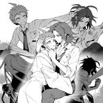  ahoge bad_id bad_pixiv_id bare_shoulders blood blush crying crying_with_eyes_open danganronpa danganronpa/zero formal greyscale hinata_hajime kamukura_izuru long_hair looking_at_another male_focus marker matsuda_yasuke monochrome multiple_boys necktie reading school_uniform serious spoilers suit super_danganronpa_2 tears very_long_hair yaoi zakki 