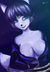  2015 anthro blue_fur blue_hair breasts canine cleavage clothed clothing female fox fur green_eyes hair hi_res jewelry krystal mammal nintendo nipples smile solo star_fox video_games white_fur xenorus 