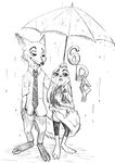  2016 anthro canine disney duo female fox fur judy_hopps lagomorph male mammal natsuco_7star nick_wilde rabbit raining zootopia 