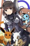  :3 absurdres ahoge black_gloves brown_eyes crossover cubone eevee gen_1_pokemon gloves grey_eyes grey_hair hairband hatsuzuki_(kantai_collection) highres kantai_collection long_hair masa_masa neckerchief pantyhose pink_eyes pinsir pokemon pokemon_(creature) pokemon_go ponytail school_uniform serafuku skirt smile squirtle 